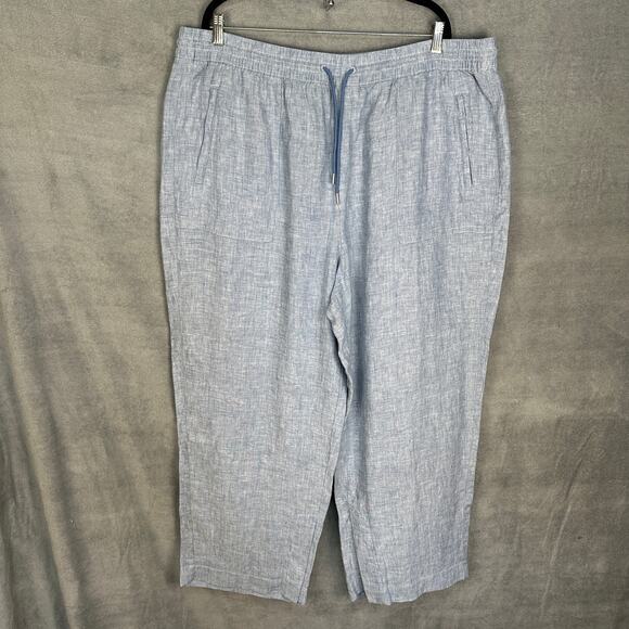 Athleta Pants - Athleta Pants Womens 22 Blue Retreat Linen Wide Leg Ankle Lagenlook Beach Resort